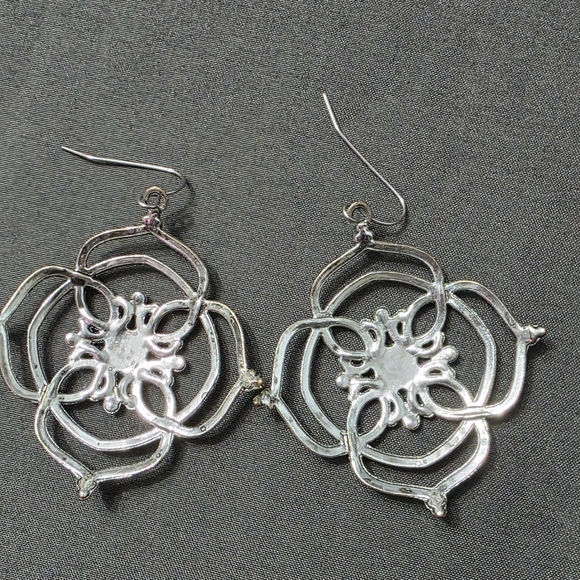 Silver Tone, Floral Bohemian Style, Vintage Dangle Earrings - Item 509 - Picture 5 of 5